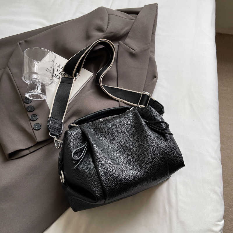 Fashion Bag Women's Bag Autumn Winter New Multi-layer Small Bag Soft Leather Wrinkle Niche Handbag Wide Strap Crossbody Bag