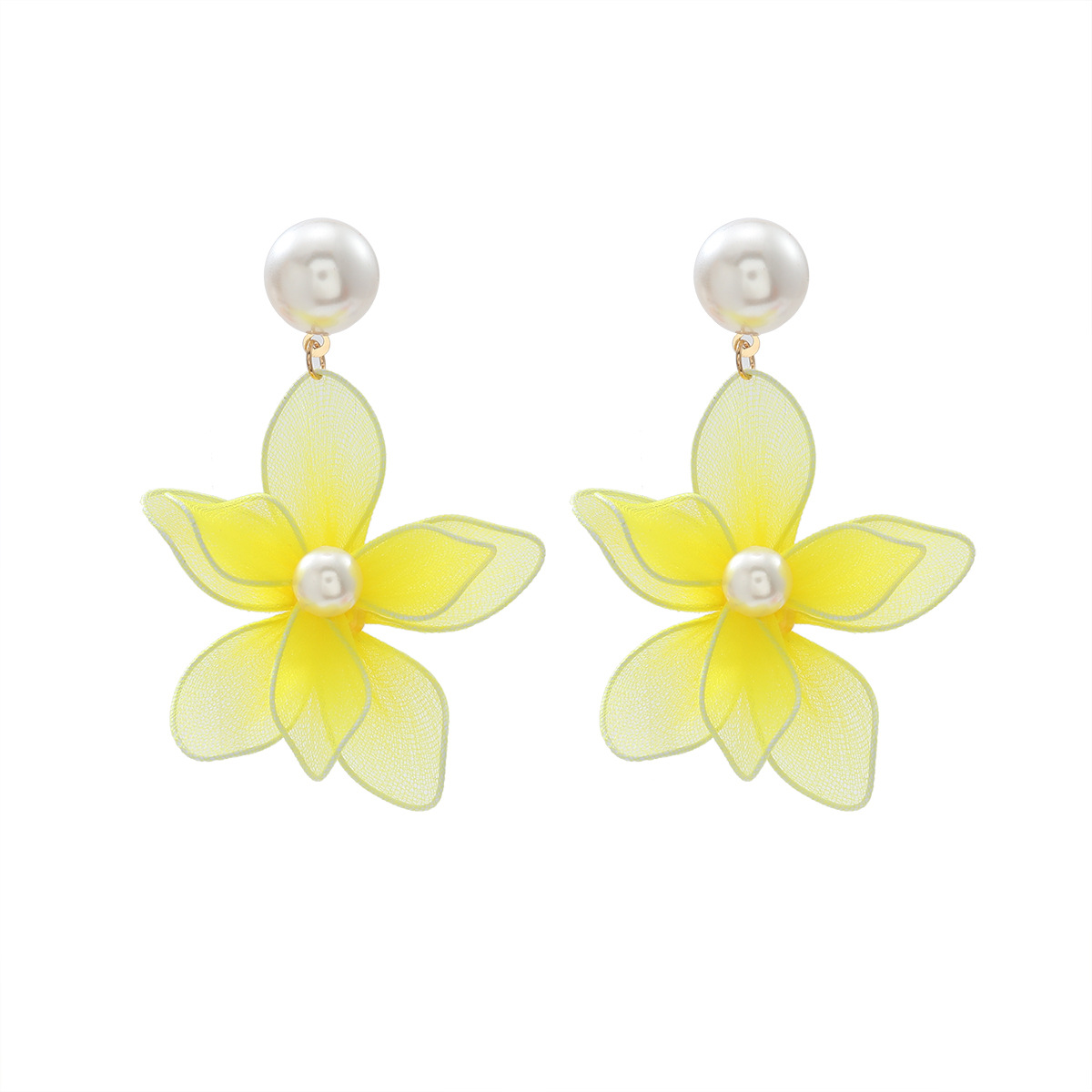 Exquisite Multi Layer Hand Woven Earrings Imitating Pearl Wire Mesh Flower Earrings Natural Ocean Vacation Style Love Gift Earrings