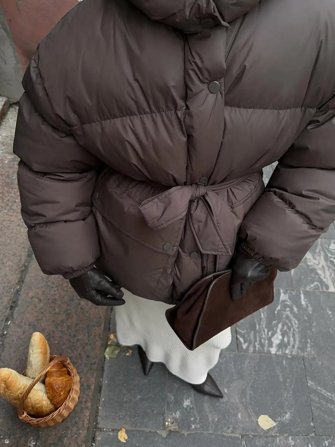 Stand Collar Lace Up Hooded Cotton Coat Women Brown Single Breasted Pocket Loose Warm Outerwear Lady Winter Commute Street Coats 251107