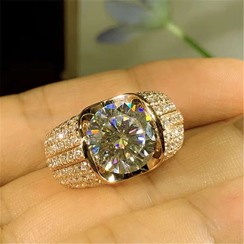 Fashion Full Diamond Ring for Women Copper Plated Real Gold Opening Adjustable Wedding Engagement Mosan Diamond Ring