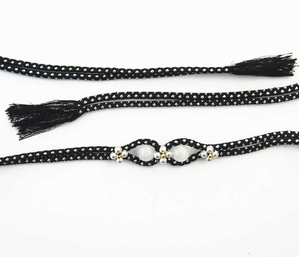 Obi Jime - Agate bead waistband for Yukata formal kimono Mti traditional decorative belt- X250410