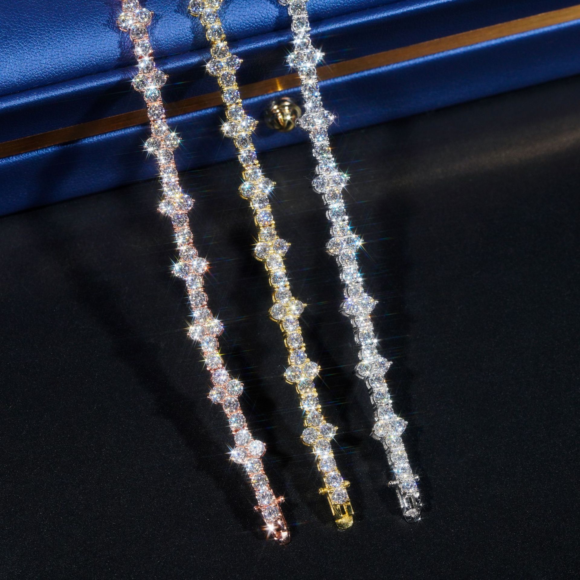 2025 New Silver Inlaid Moissanite Cross Cuban Bracelet Necklace Jewelry