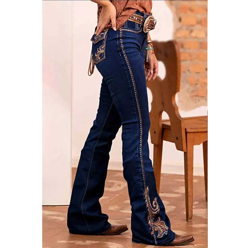Stylish Cowgirl Boo-Cut Denim Jean Exquisite Embroidery Stretch Comfortable Ladies Country Outfit Western Women Trousers T02 C251110