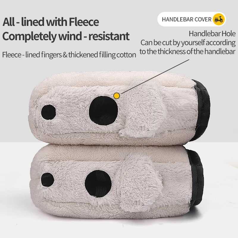 Winter Motorcycle Handlebar Gloves-Warm Thickened Handle Covers Rainproof Windproof Moto PU Leather Hand Protective Gloves S25118