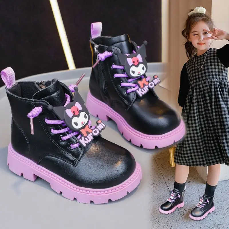 Sanrio Princess Shoes Cute Kuromi Melody Girl Leather Boots Non-Slip Autumn Winter New Children Short Cotton Boots Cotton Shoes H251110