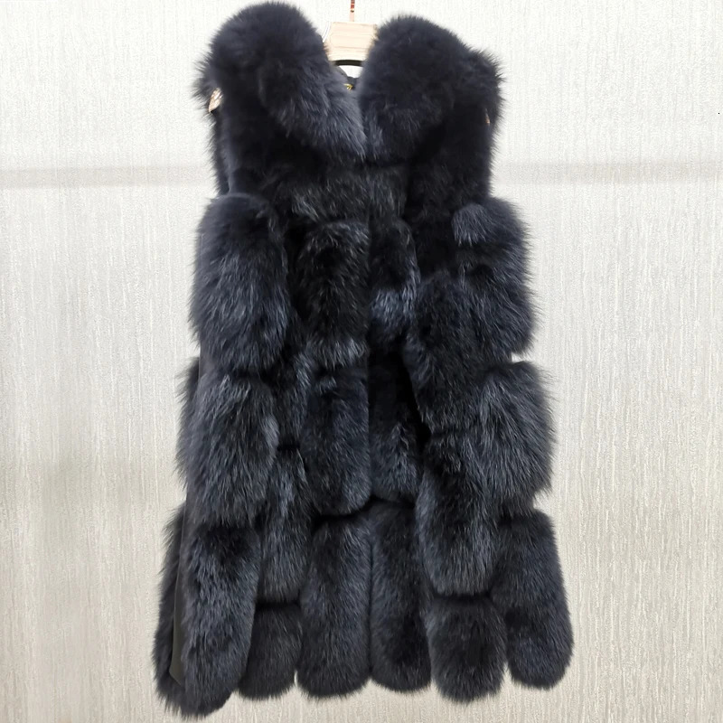 High Quality y Women Real Fur Coat Winter Jacket Long Natural Fox Vest Sheepskin Leather Hood Thick Warm Overcoat 251110