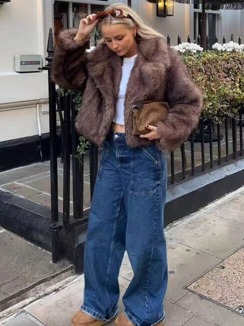 Cross-Border European and American Style Lapel Short Faux Fox Coat Simple Fashion Women's Clothing Eco-Friendly Fur