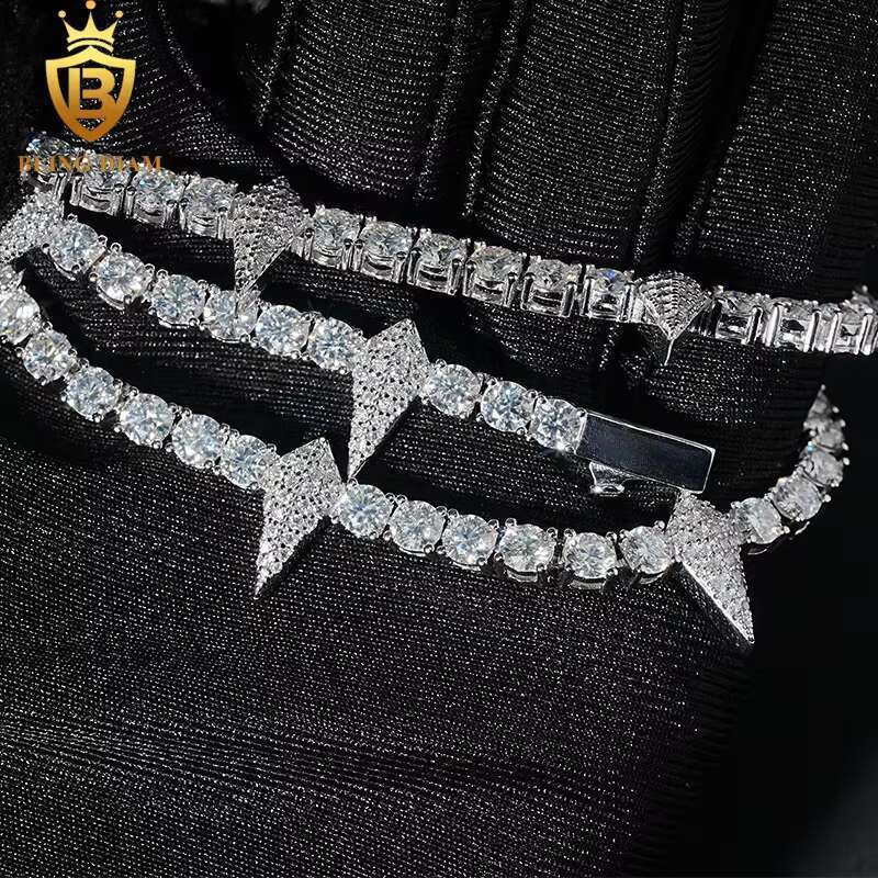 4mm Fashion Hip Hop Jewelry 925 Silver VVS Moissanite Iced Out Tennis Chain Cluster Thorn Shape Necklace