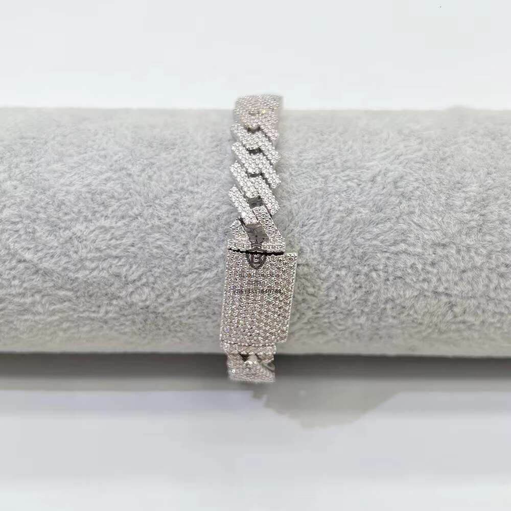 Wholesale Iced Out Jewelry GRA Certificate 7inch 8inch Hip Hop Mens Moissanite 10mm Silver Cuban Bracelet