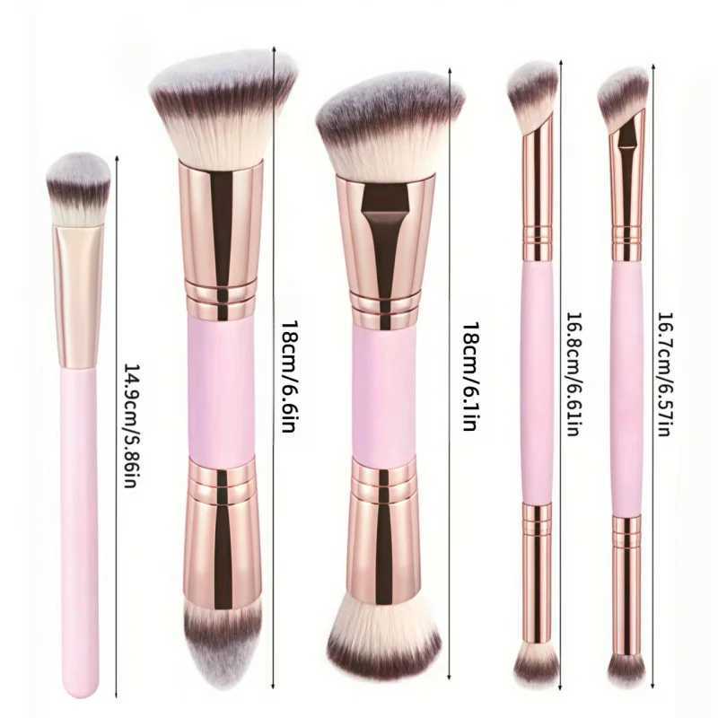 5PCS Double Ended Foundation Makeup Brush Set Flat Angled Tips for Flawless Liquid Powder Concealer and Cream Application L251110