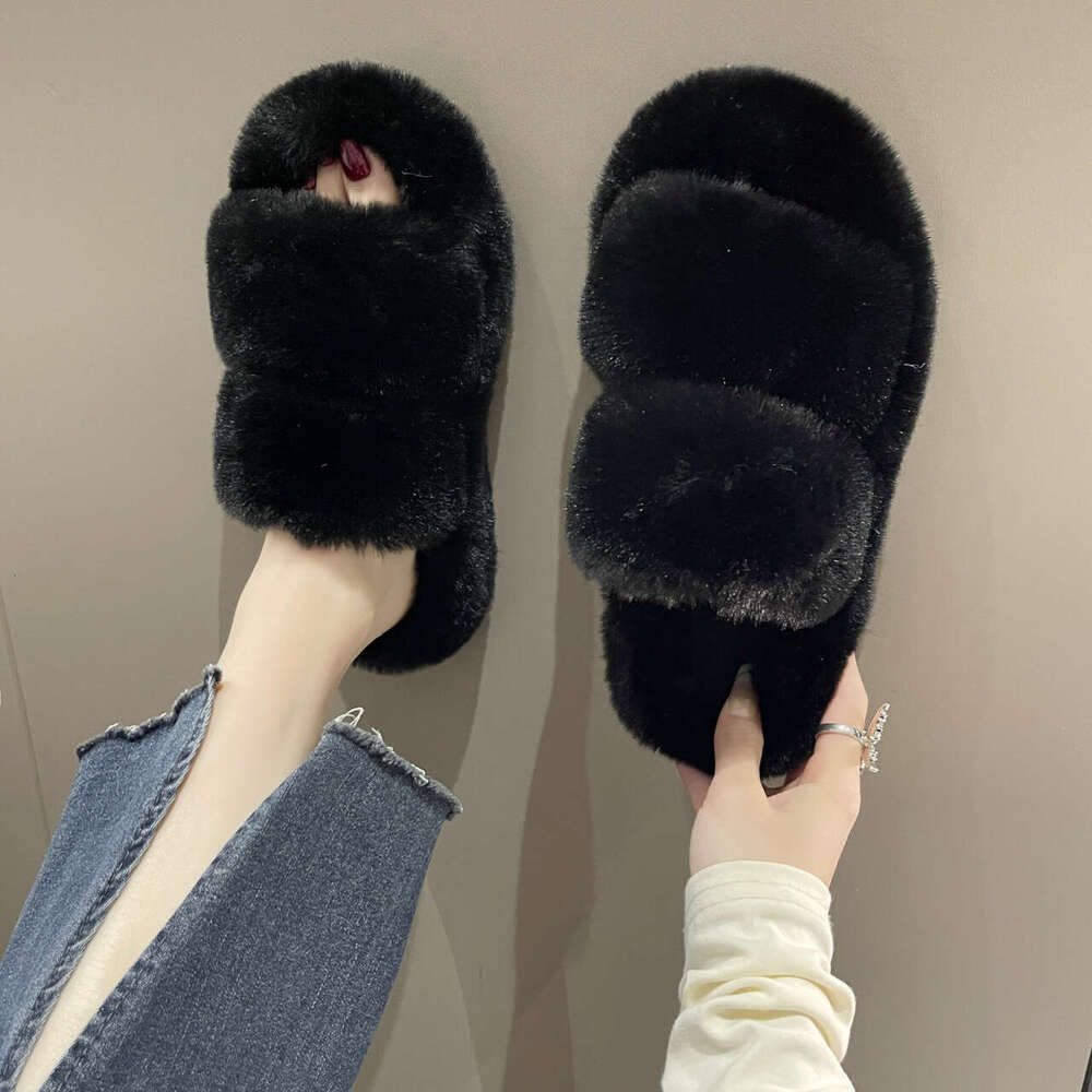 Woman Sandals Internet Celebrity Flat Bottom Hairy Spring And Autumn Wear Thick Soled New Fashionable Sponge Cake Fairy Cotton Slippers For Women S Fa