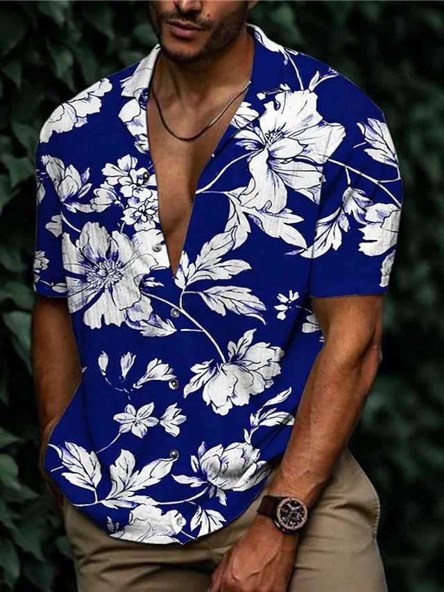 Hawaiian shirt tropical plant flower shirt mens vocal shirt floral collar shirt Cuban Camisas mens clothing single chest X250410