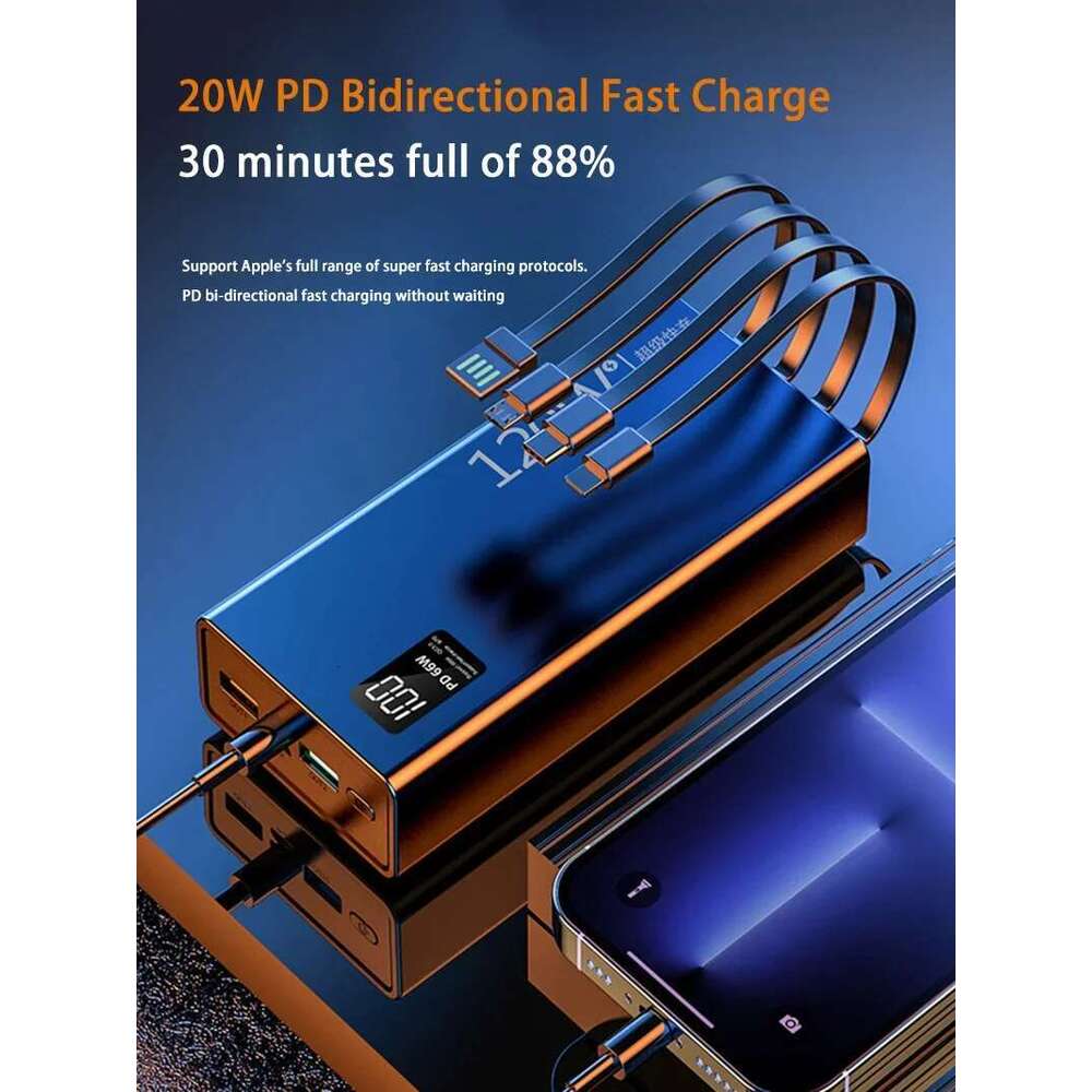 20000mAh High Capacity Power Bank 4 in 1 120W Fast Charging Powerbank Portable Battery Charger For Phone Samsung Huawei