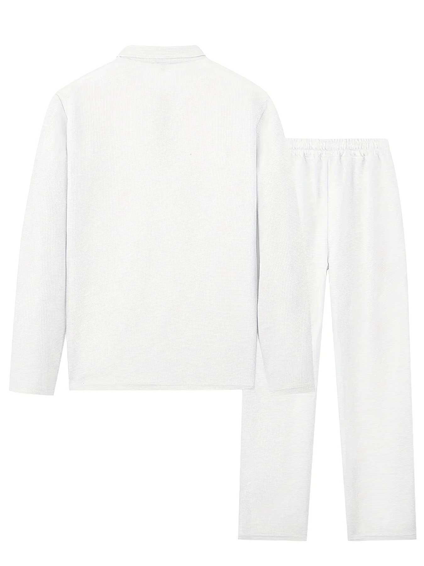 The new mens spring and autumn Waffle long-sleeved and long pants sportswear and casual set is made of comfortable and breatha W251110