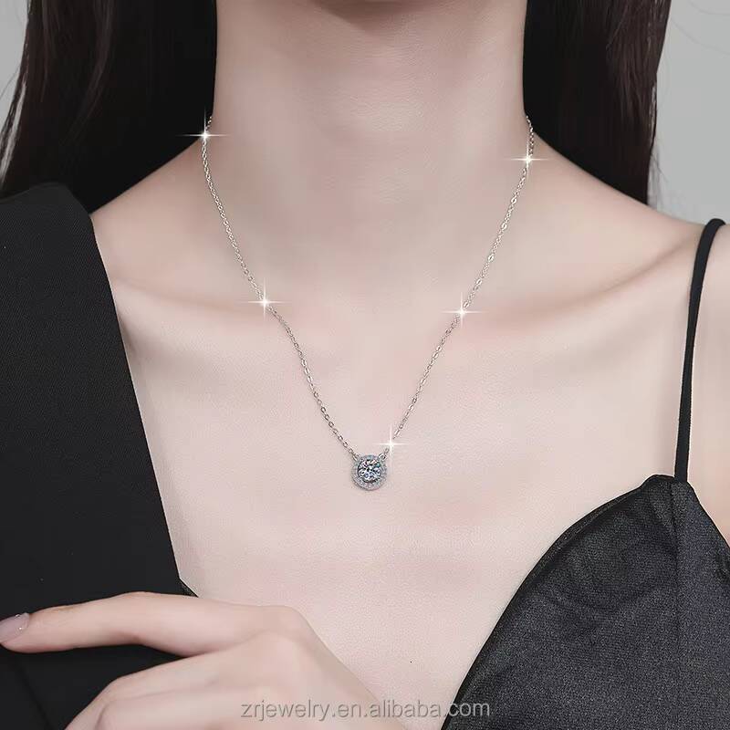 Round Cut Pendant S925 Sterling Silver Moissanite Necklace Jewelry GRA Certified Mossanite Necklace