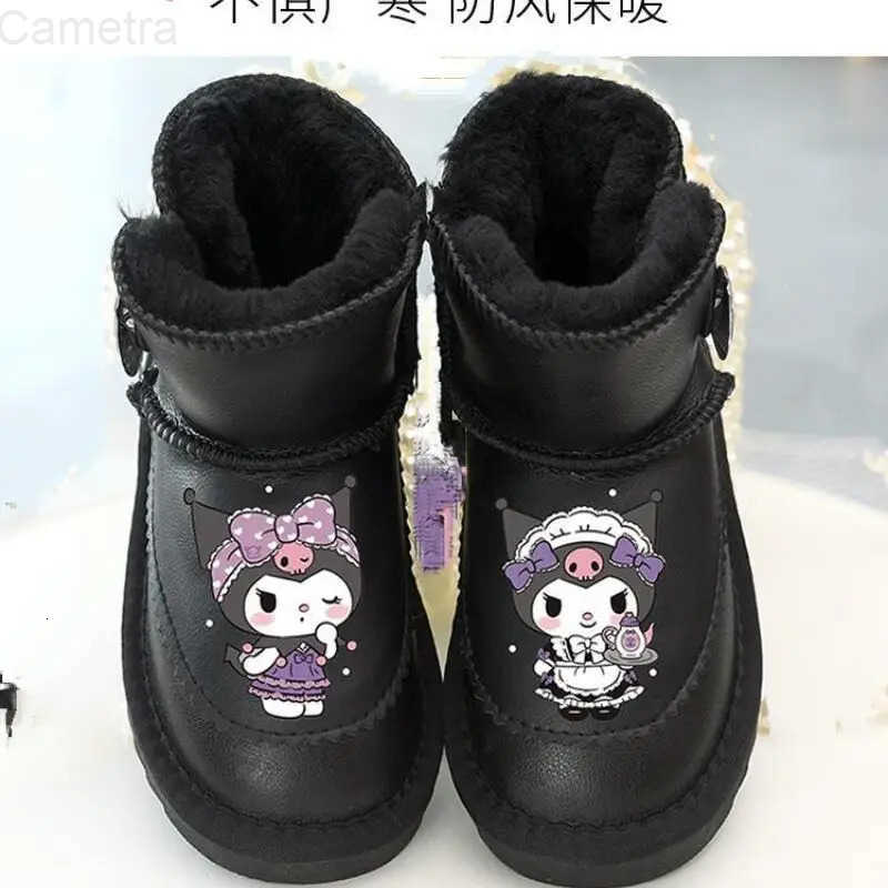 Sanrio Girl Kuromi Kawaii Leather Boots Thickening Cartoon Student Winter Soft and Warm Child Waterproof Snow Boots New Style H251110
