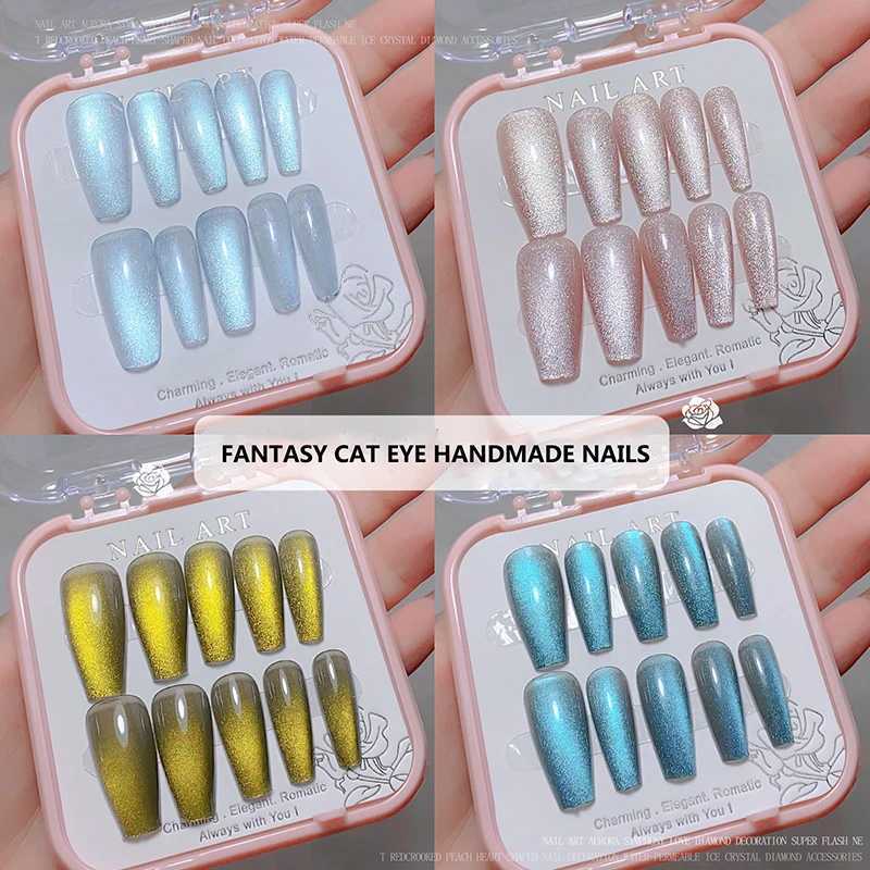 24 pieces/box Crystal Cats Eye Shining Diamond Nail Patch Shining Fake Nail Pressed on Acrylic Nail W250410