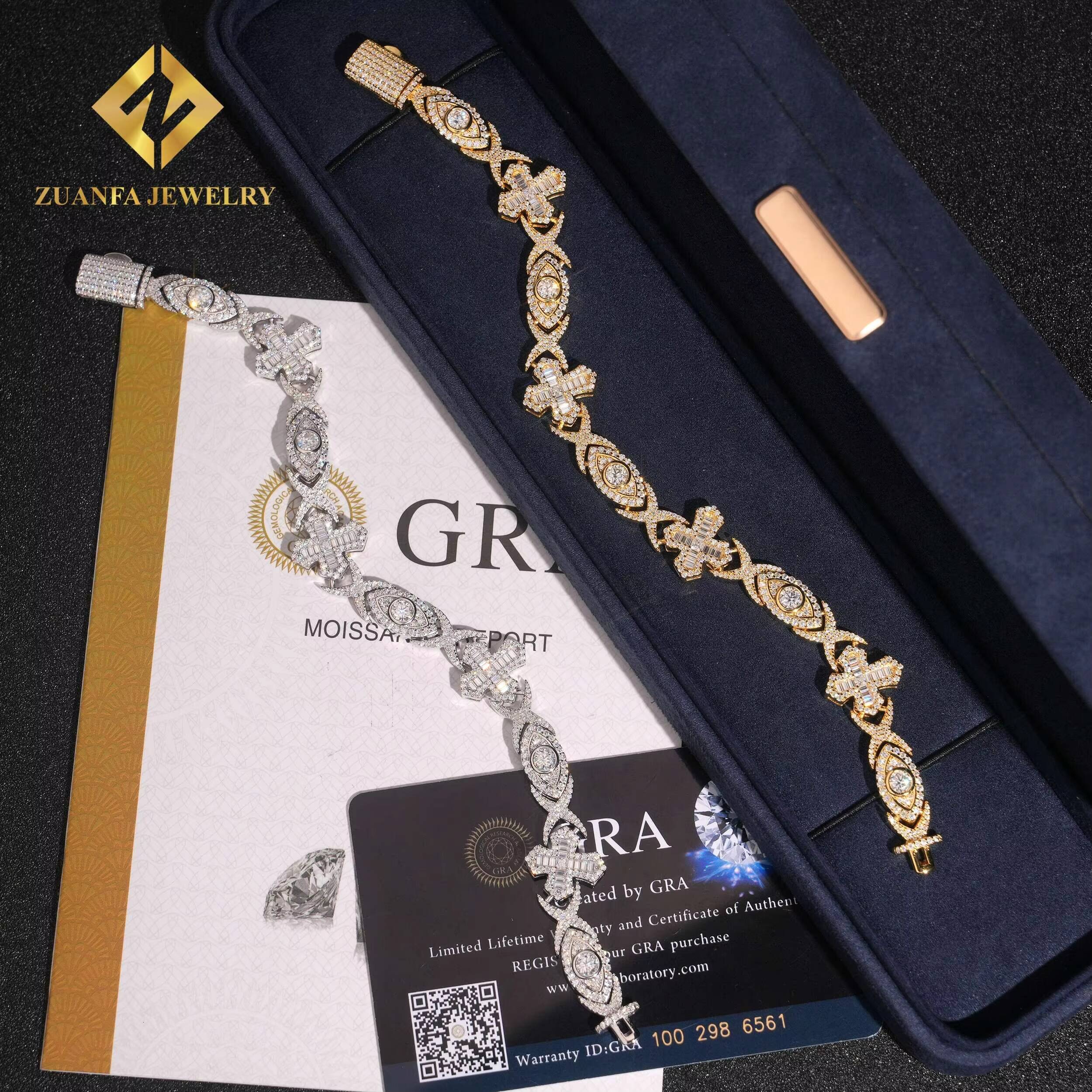 New Style Bracelet 925 Silver Iced Out VVS Moissanite Diamond Hip Hop Jewelry Cross Eye Cuban Necklace Men Style