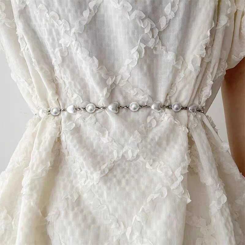 Love Pearl belt text belt sparkling rhinestone belt used for clothing decoration strapless fashionable metal thin belt X250410
