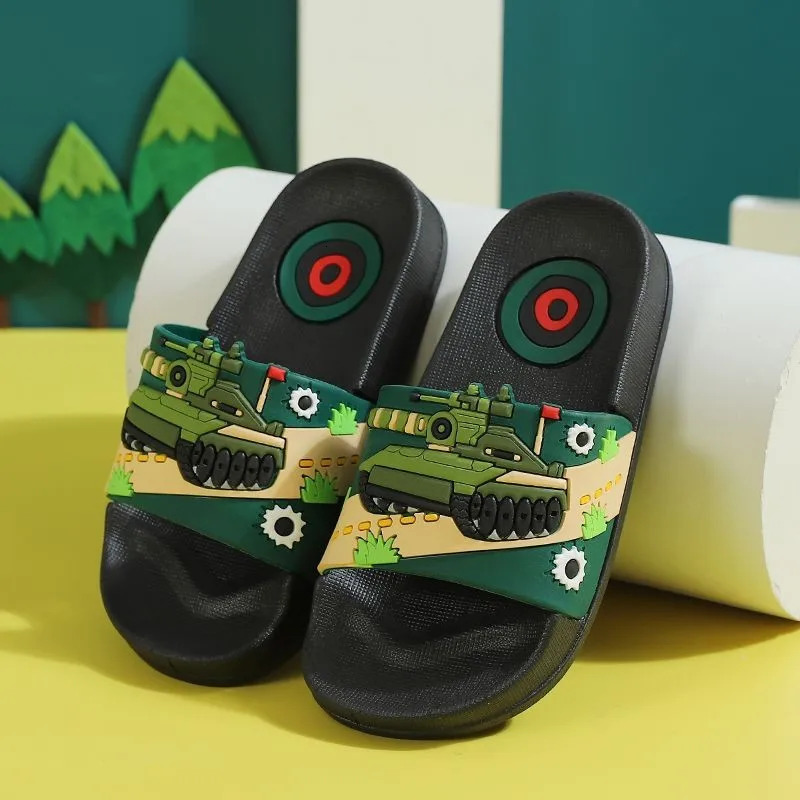 Summer cartoon tank childrens slider boys and girls slider Pvc home flip up non slip big childrens beach sandals 3-14 years 250409