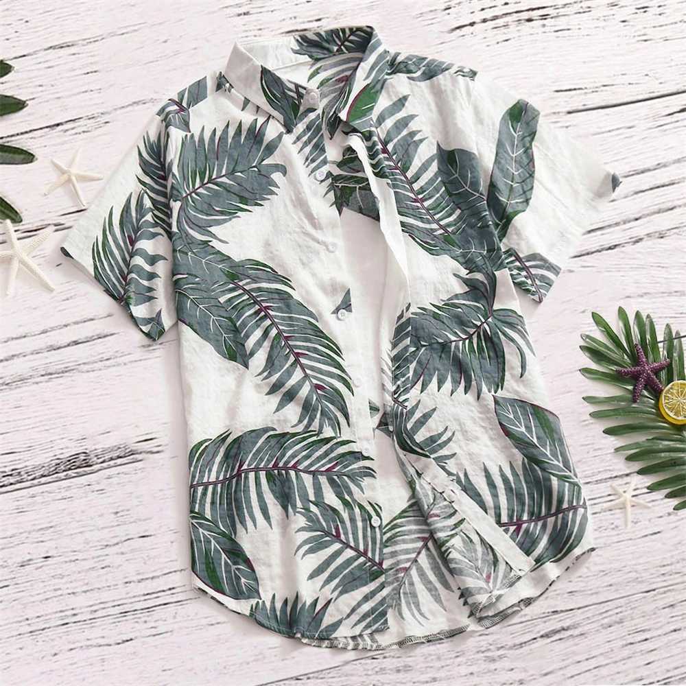 2025 New Hawaii Red Leaf Tropical Shirt Mens Top Summer Casual Short Sleeve Button Chemical Loose Vacation Beach X250410