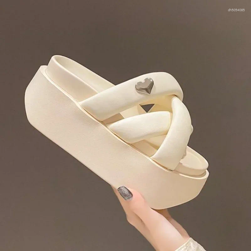 Sandals 2025 Chunky Women's Thick Bottom Wedge Heels Slides 8CM High Platform Casual Beach Flip Flops Woman