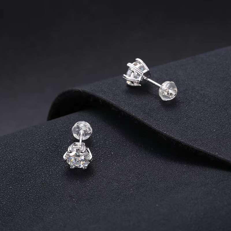 Fine Jewelry 6.5mm Hidden Halo Studs Earrings 925 Sterling Silver Claw Setting Round VVS Moissanite for Womens Party Gift