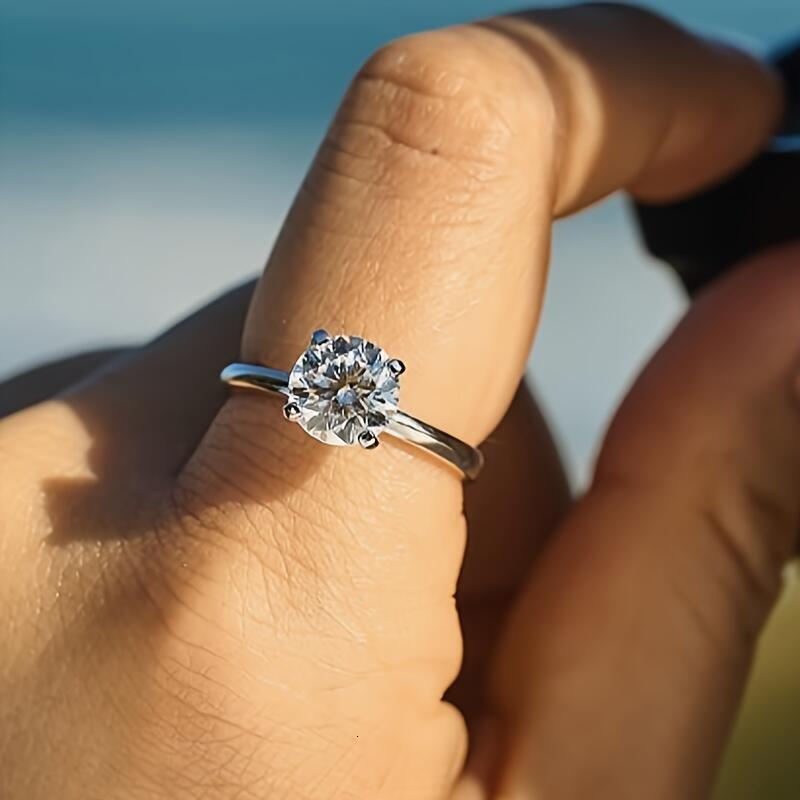 Solitaire Moissanite Engagement Ring, 1Ct D Color Vvs1 Clarity, White Gold Plated, Ideal Gift For Women TY