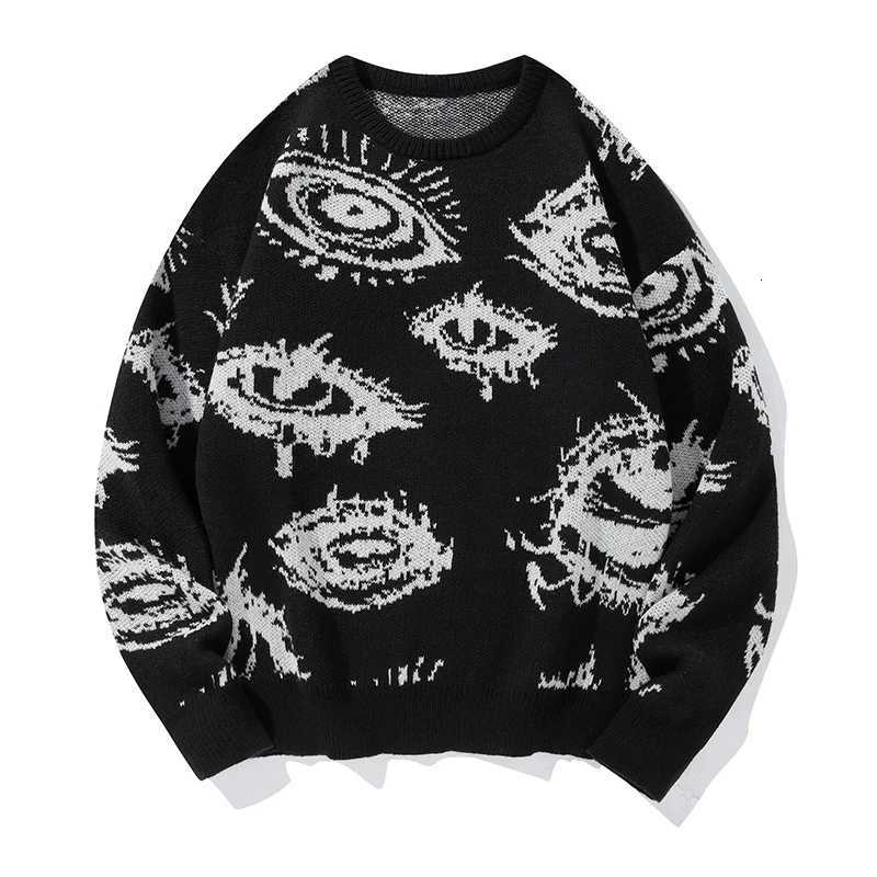 Fashion New American Trendy Men Sweater High Street Dark Eyes Printed Knit O Neck Long Sleeve Pullover Casual Loose High Street Knitwear Y251110