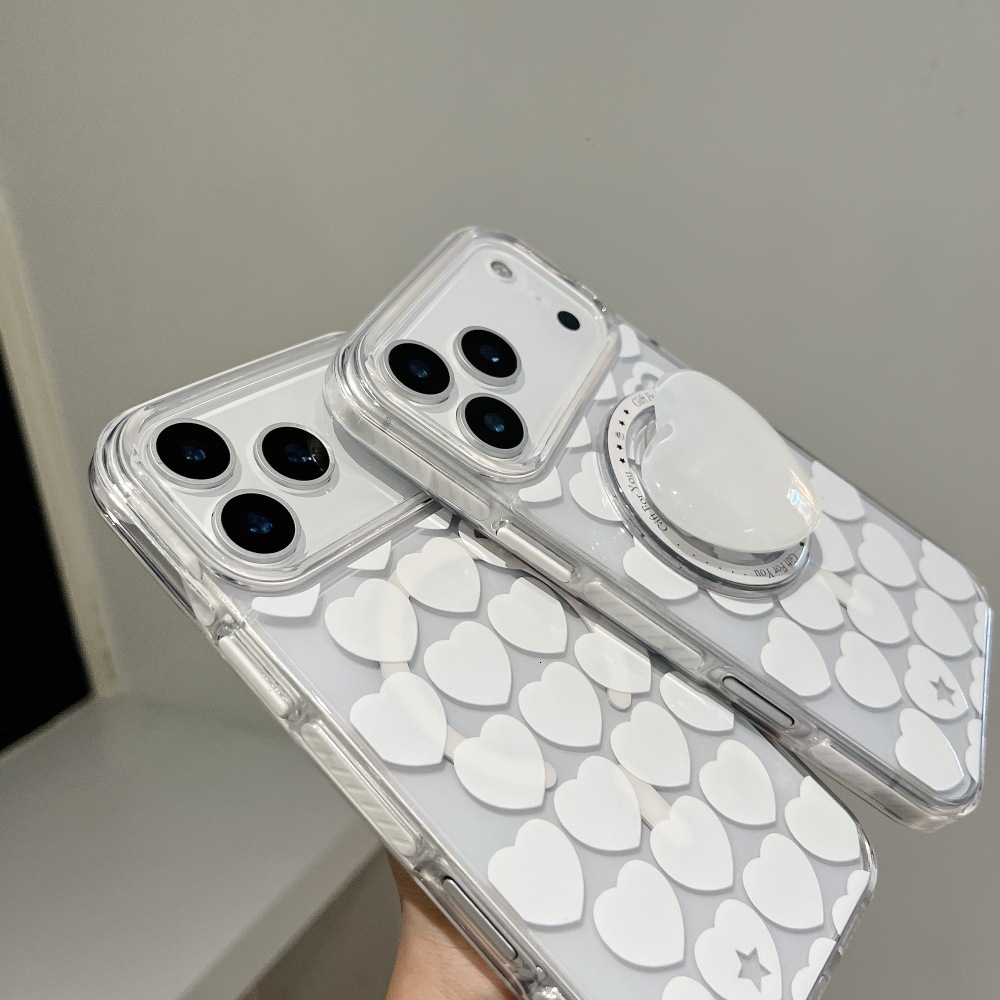 Full Screen White Heart Magnetic Phone Case Compatible with iPhone 17/16 Pro Max Transparent Cartoon iPhone 15/14 Pro