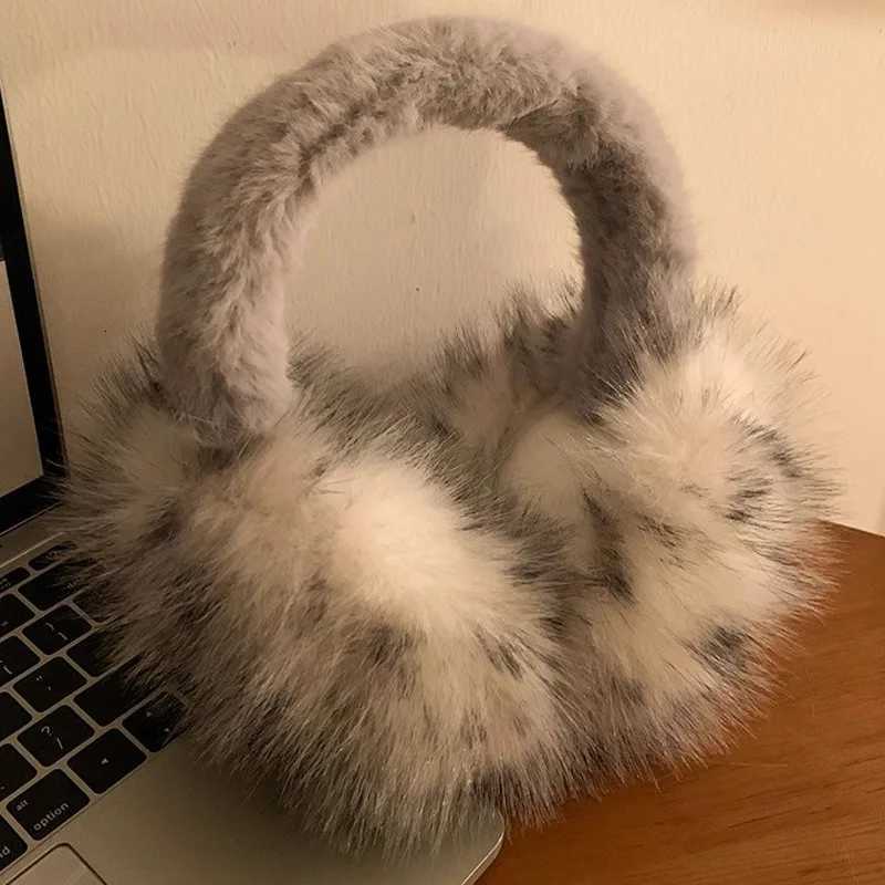 Korean Plush Leopard Print Furry Earmuffs Women Fashion Versatile Thicken Earflap Winter Windproof Warm Cycling Ear Protection W251110