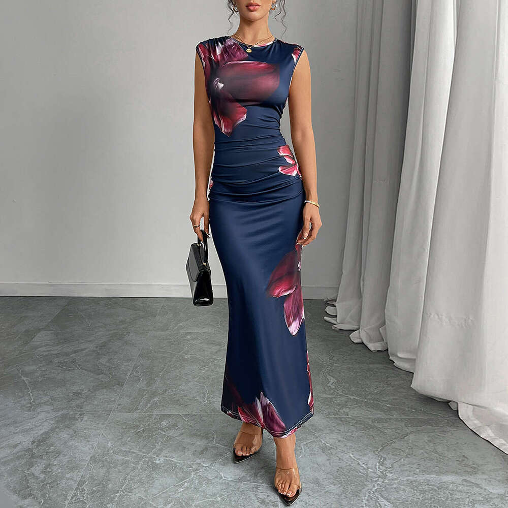 Rui Chuo 2025 Cross-Border Foreign Trade European and American Slim Fit Printed Sleeveless One-Step Formal Bodycon Long Dress Women's Clothing