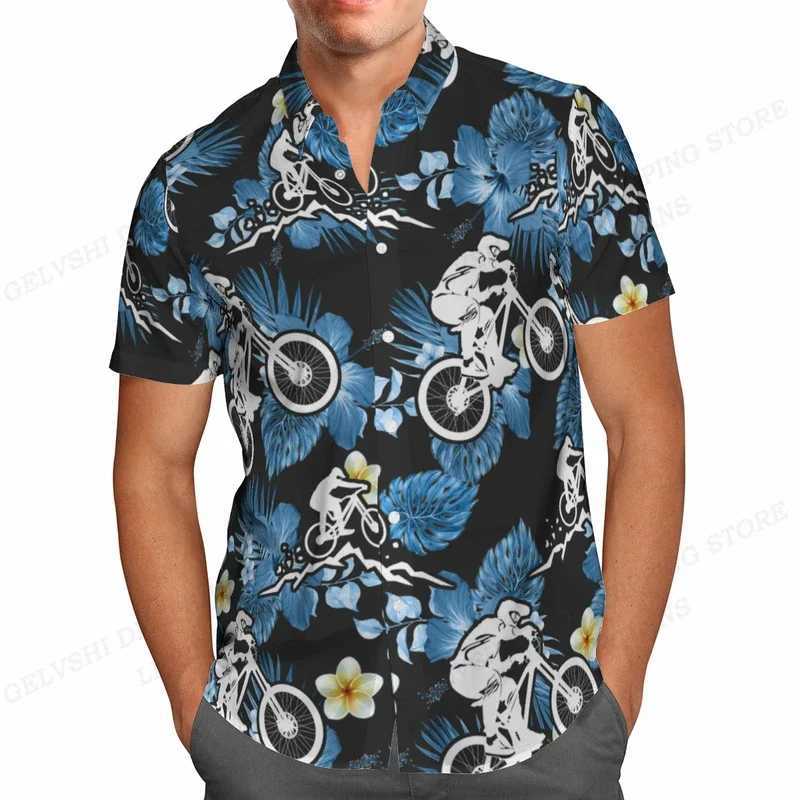 Summer Hawaiian shirt fish print shirt mens fashionable short sleeved shirt mens vocal lapel beach Camisas Sea X250410