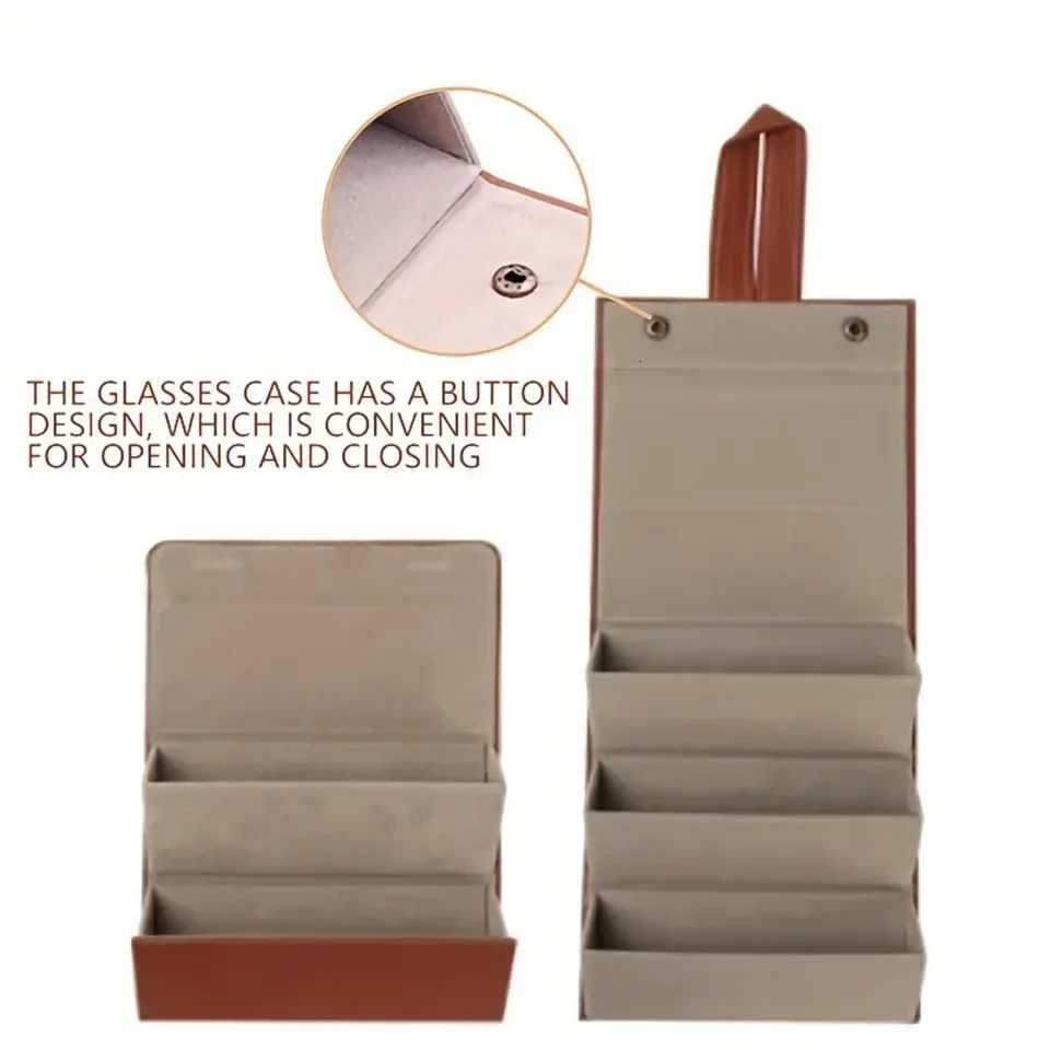 1 piece of 56 slot PU leather sunglasses storage box portable folding glasses organizer display multi hanging holder 250410