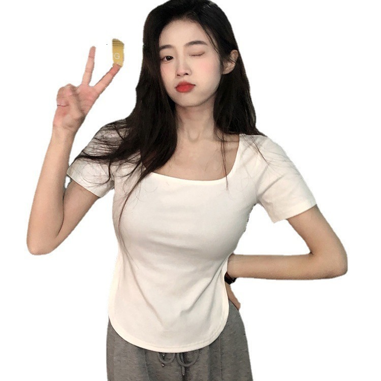 2025S Designer Women S T Shirt Summer New Pure Desire Style Big U Neck Spicy Girl Top Slim Fit Irregular Short Sleeve T Shirt Women S Instagram
