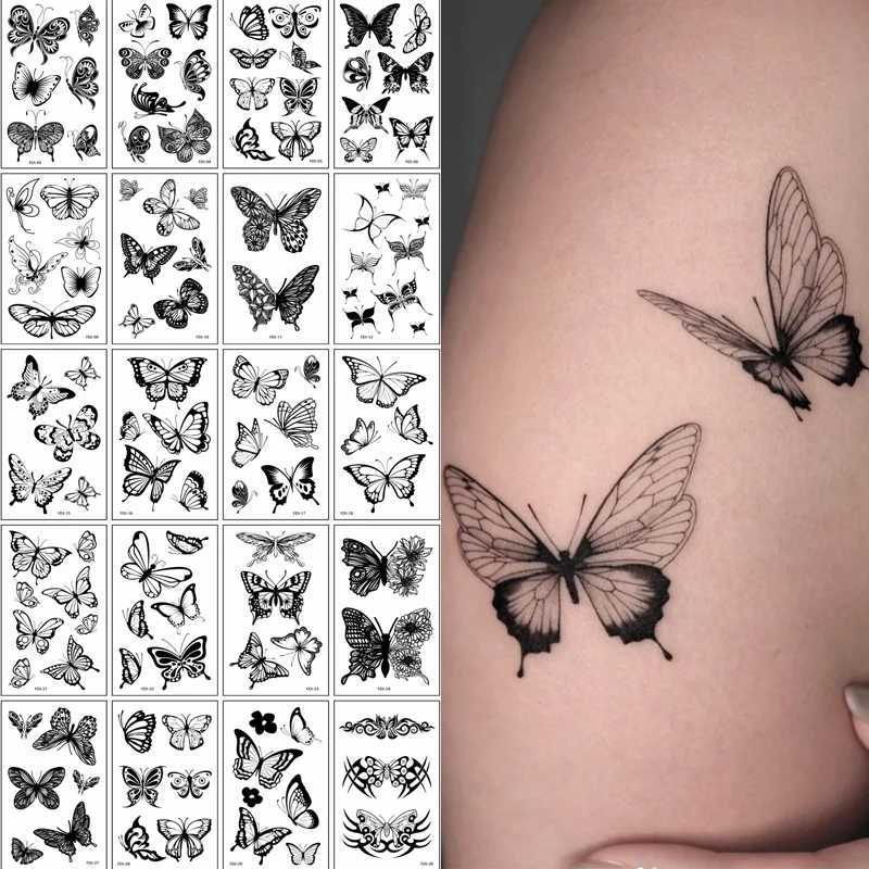 Black Butterfly Temporary Tattoo Stickers 30 pieces/set 3D Butterfly Fake Tattoo Transfer Waterproof Tattoo Leg Arm Female Body W250410