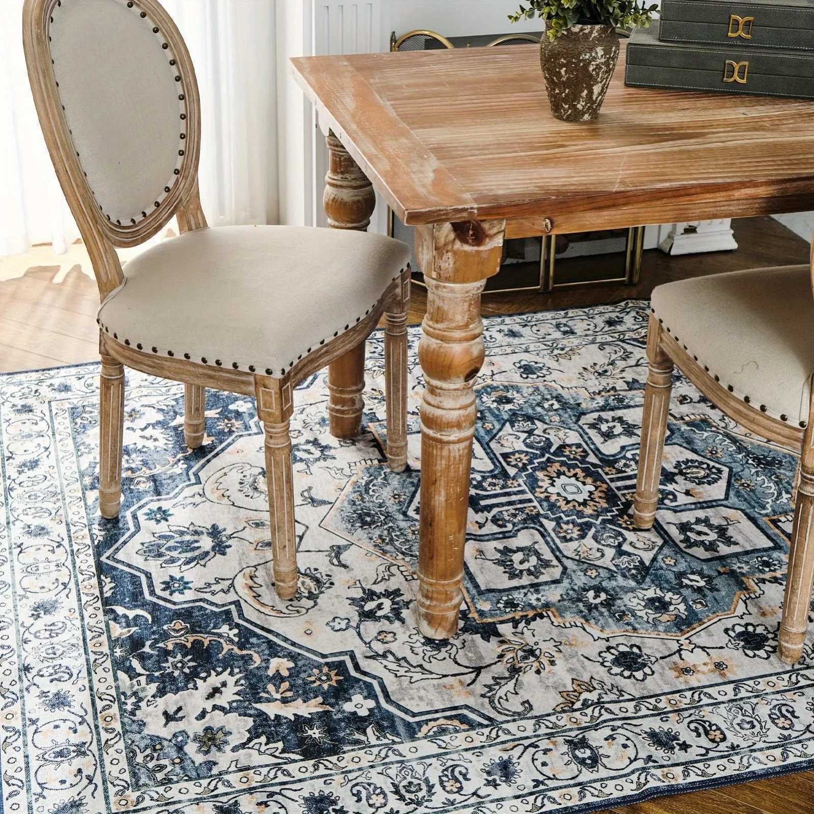 1 Pc Washable Rug Vintage Medallion Area Rug with Non-Slip Backing Non-Shedding Floor Mat for Living Room Bedroom Kitchen Laund Y251110