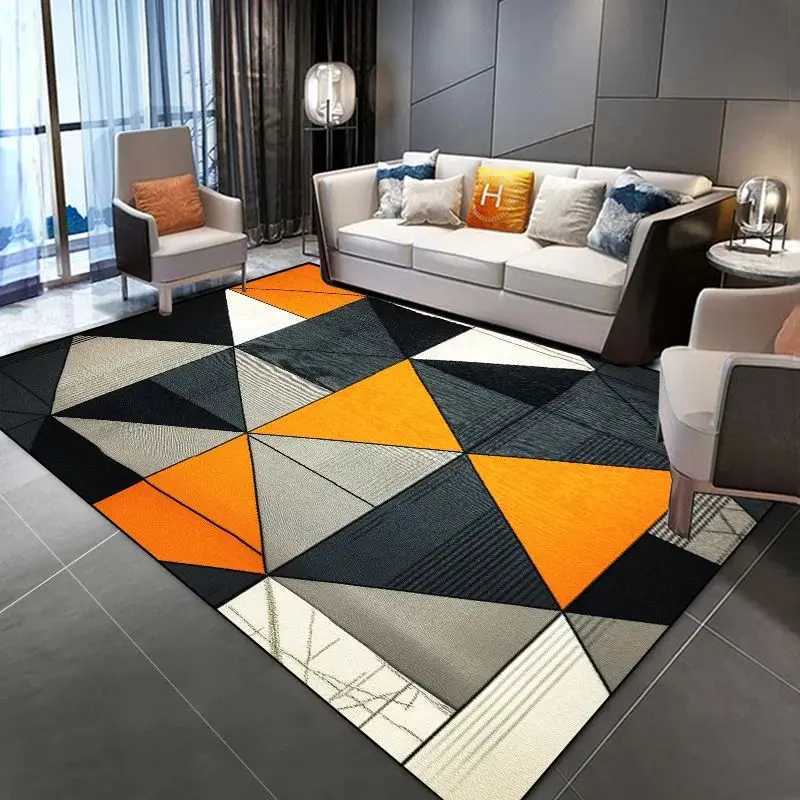 VIKAMA Luxury Orange and Black Living Room Rug Suitable for bedrooms and sofa areas Machine washable home rug Y251110