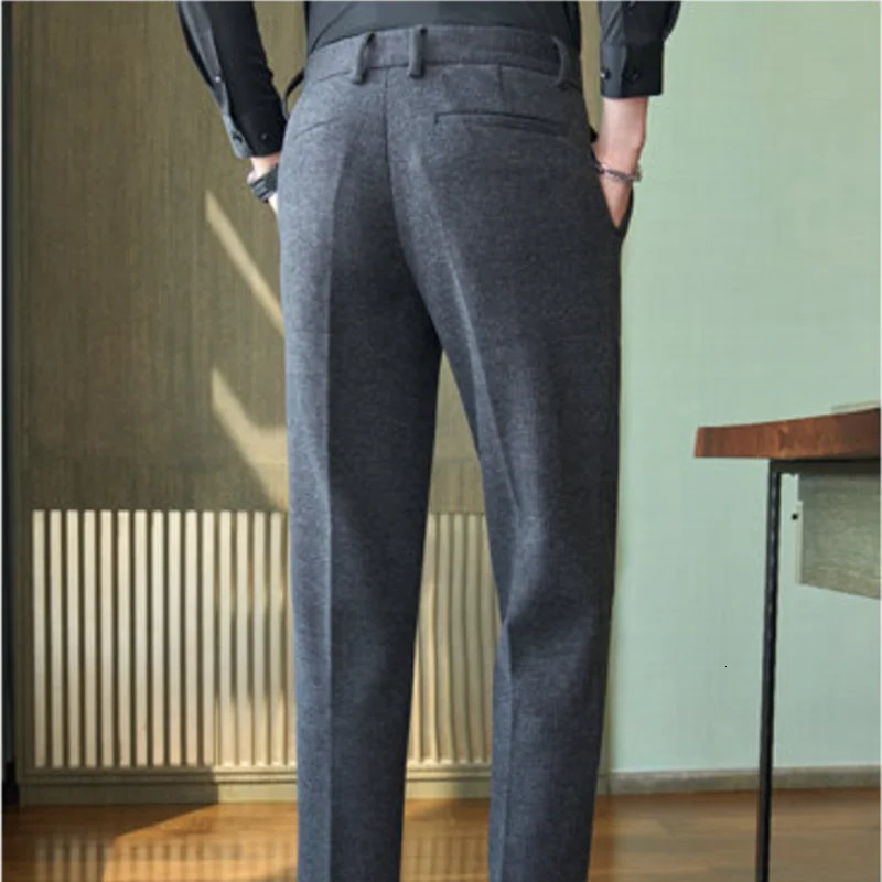 Mens fallwinter wool plush tweed casual suit pants color beige grey size 2938 251110