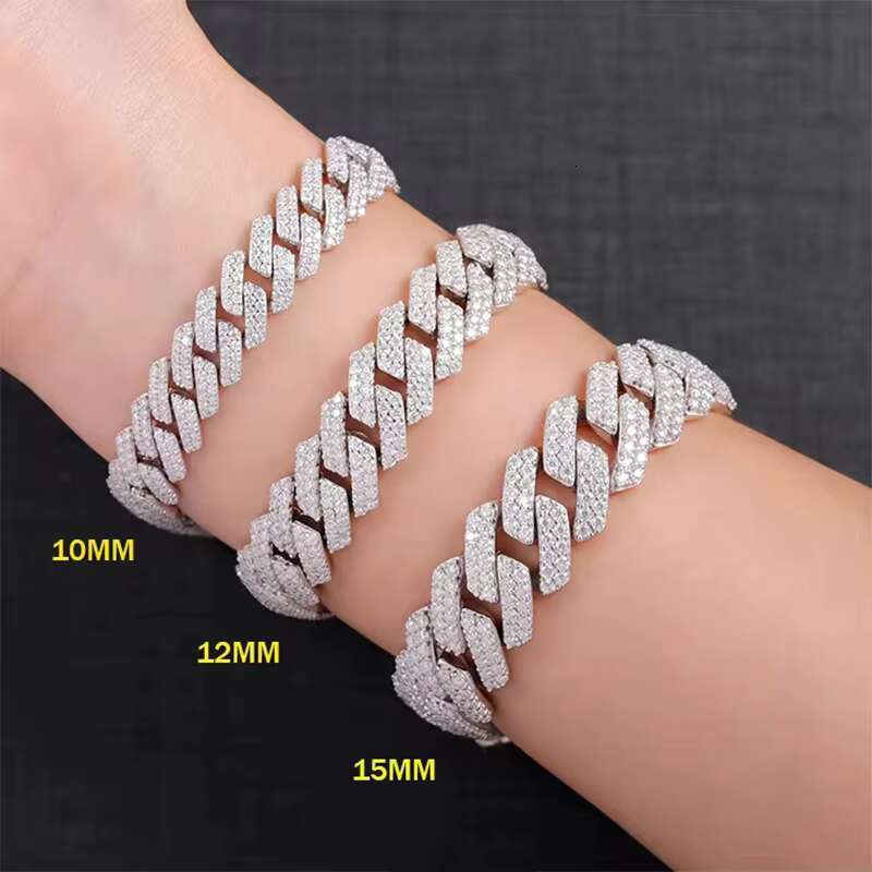 Mens Womens 925 Sterling Silver 18K Gold Plated Bracelet Bangle Moissanite Charm Jewelry Diamond Cuban Fashion Chain Gift