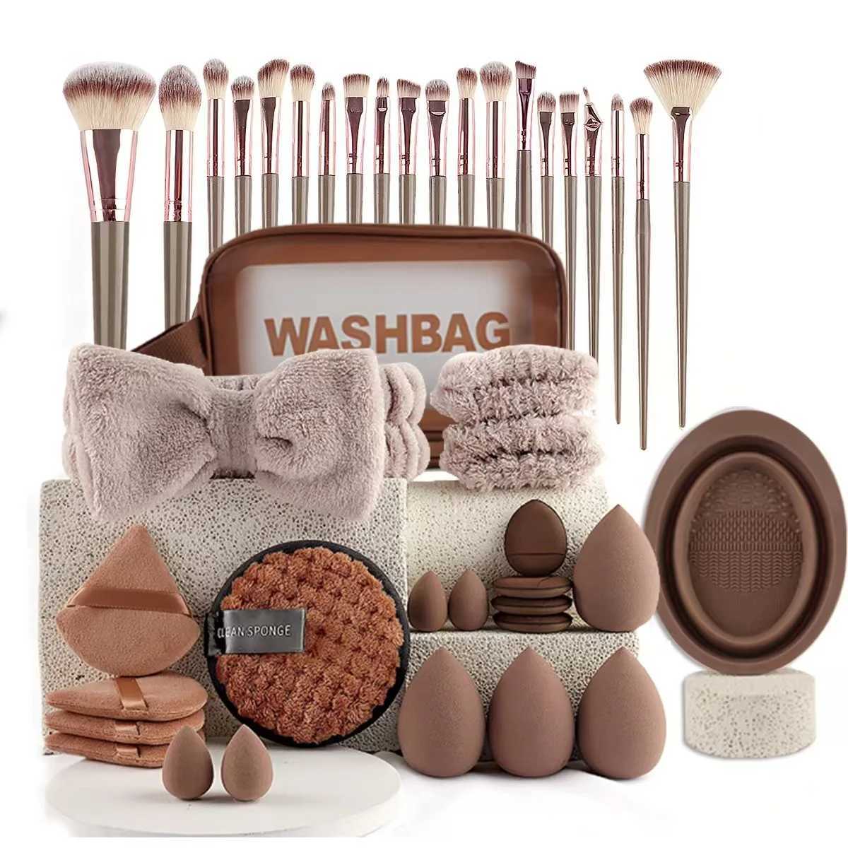 56-Piece Make up Brush Set chocolate- Full Face Cosmetics Kit Eyeshadow Blending Brushes Beauty Sponge make up brushes L251110