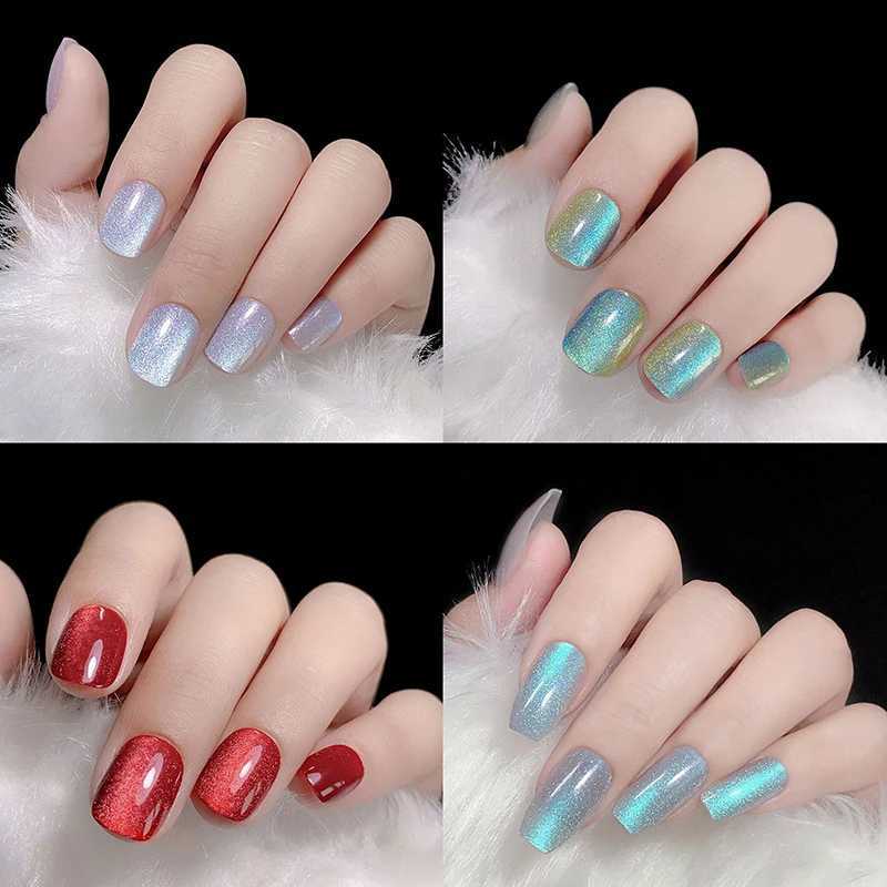 24 pieces/box Crystal Cats Eye Shining Diamond Nail Patch Shining Fake Nail Pressed on Acrylic Nail W250410