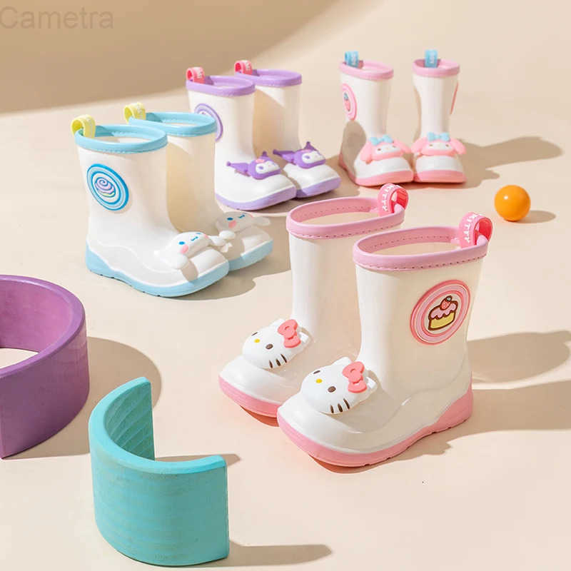 Sanrio Childrens Rain Boots By Macaron Color Scheme Kawaii Kuromi Melody Hello Kitty Rain Shoes Non-slip Waterproof Shoes H251110