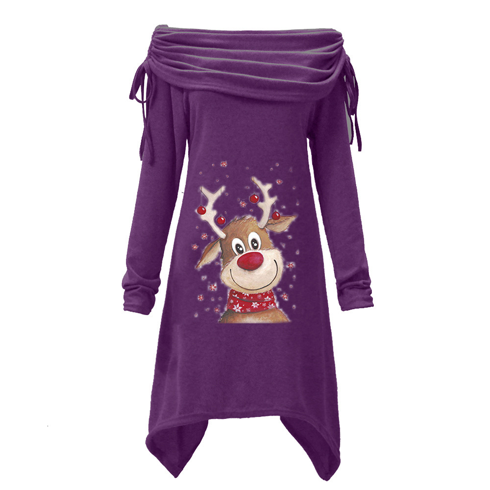 2025 Women's oversized sleeved Christmas Elk printed collar pleated irregular long waistcoat