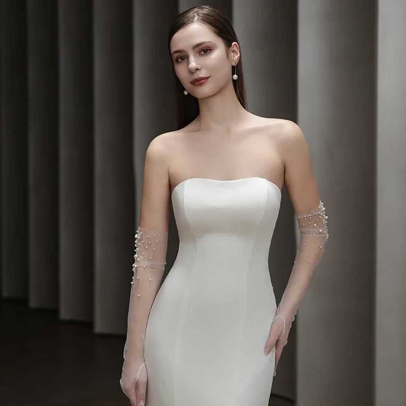 WG138 Bridal Gloves Heavy Handmade Beading Elegant Long Elegant Slim Wedding Dinner Party Tulle Gloves Wedding Accessories L251110