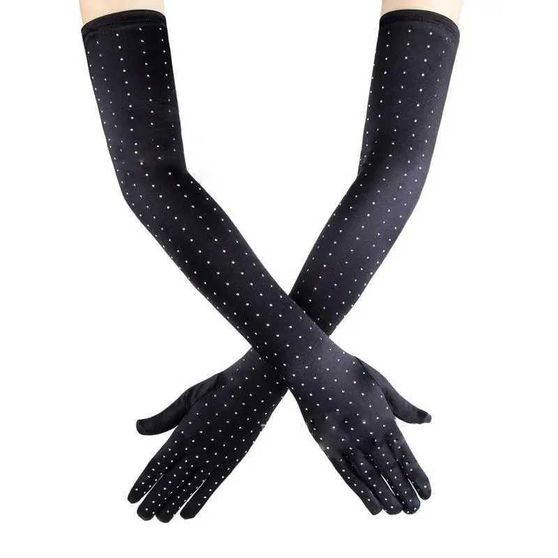 Ladies Gloves European and American Fashion Hot Drill Sequins Stretch Silk Satin Long Gloves Wedding Accessories Gloves C021 L251110