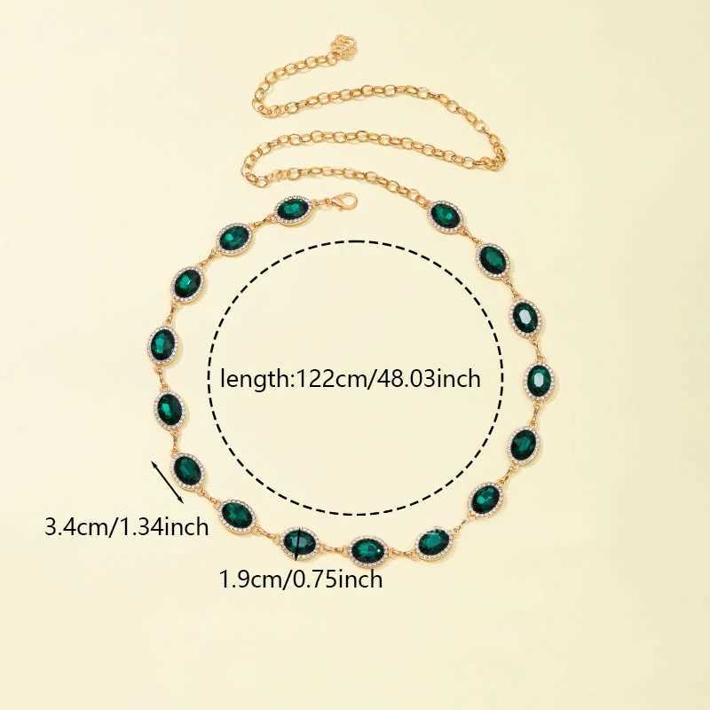 Long waist chain with rhinestone inlay Bohemian body chain elegant metal chain belt dress X250410