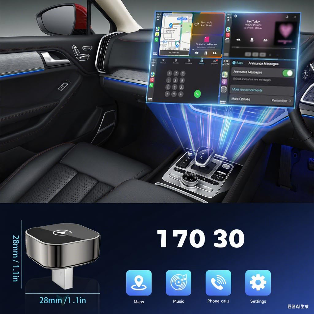 Car Wireless Adapter CarPlay Wired to Wireless Plug Play USB-A/C Dongle for 2016+ Cars Audi Toyota VW Peugeot plug and paly