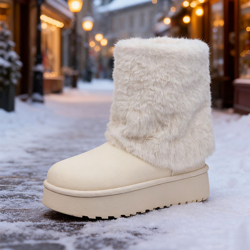 New designer snow boots with winter wool lining, thickened fluffy cotton shoes, fashionable midsole boots