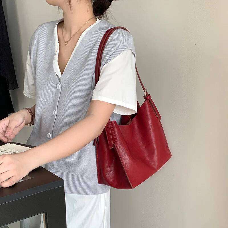 Genuine Leather Armpit Women's New Design Vegetable Basket Tote Vintage Casual Portable Shoulder Bag For Women Suotong1110